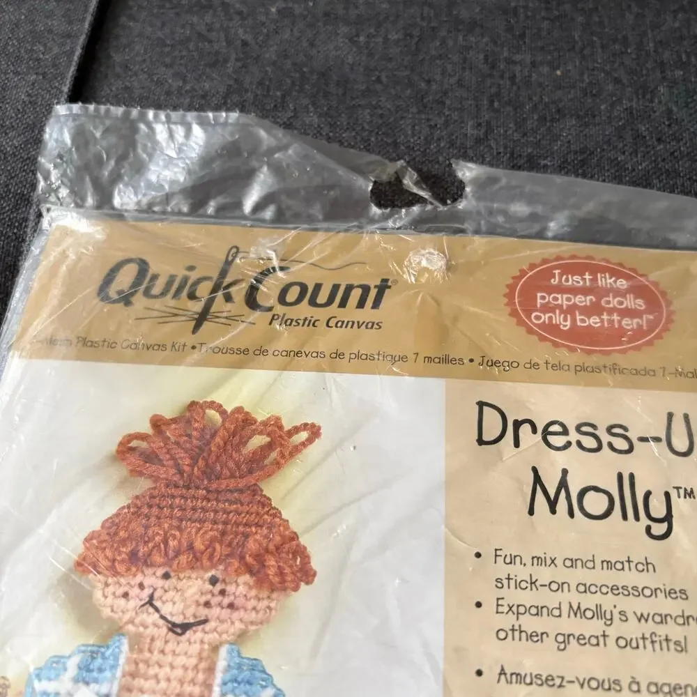 Dress-Up Molly Vintage Needlepoint Doll Kit by Quick Count 1990s Plastic Canvas